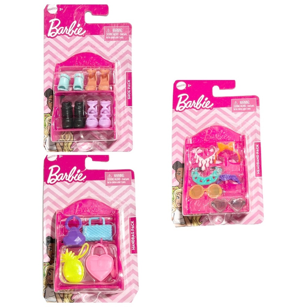 Barbie Accessories Shoe Pack Headband Pack Handbag Pack Toys Girls Lot Of 3 New